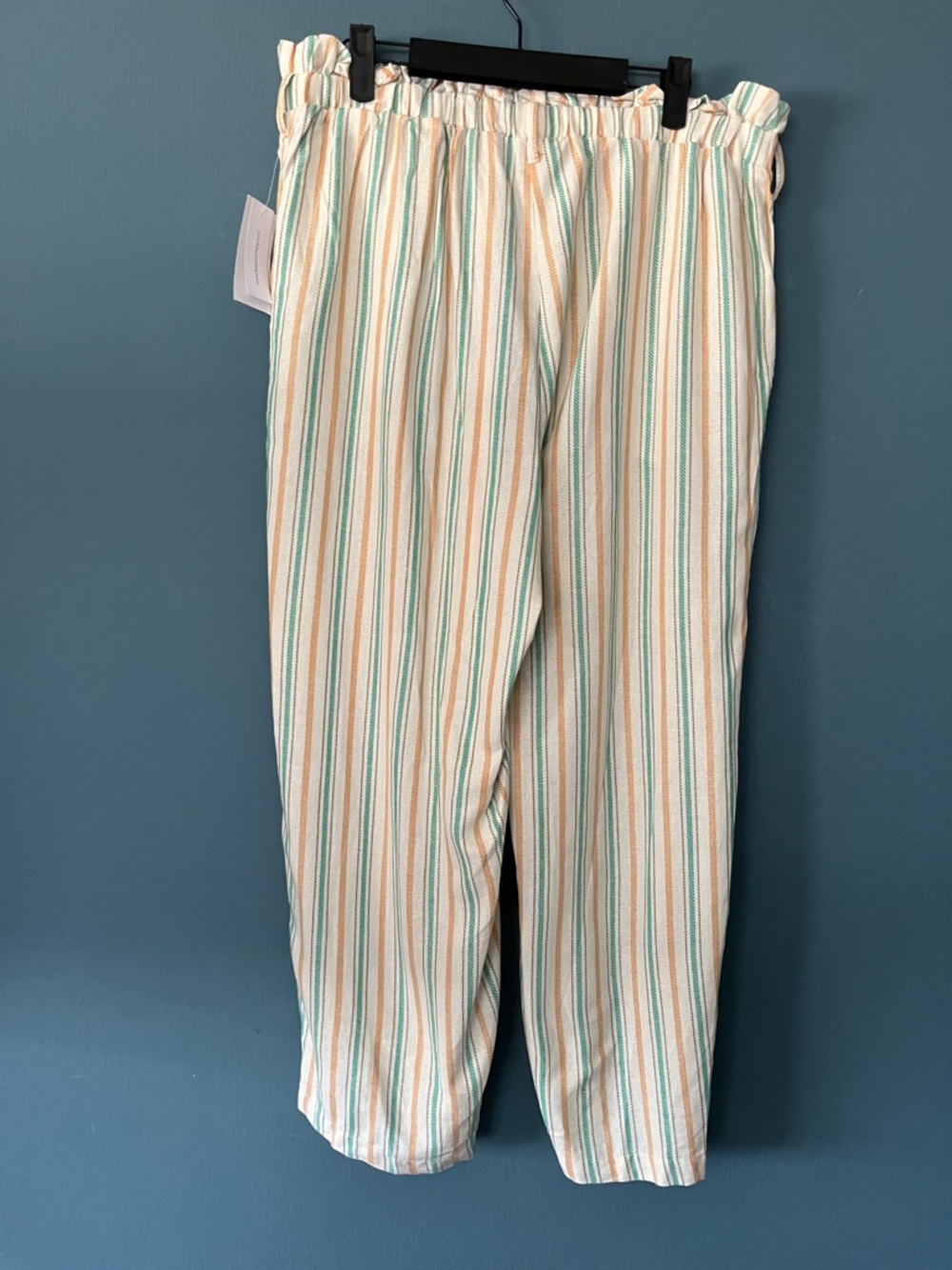 Fever Cropped Capris in White with Mint & Peach Stripes